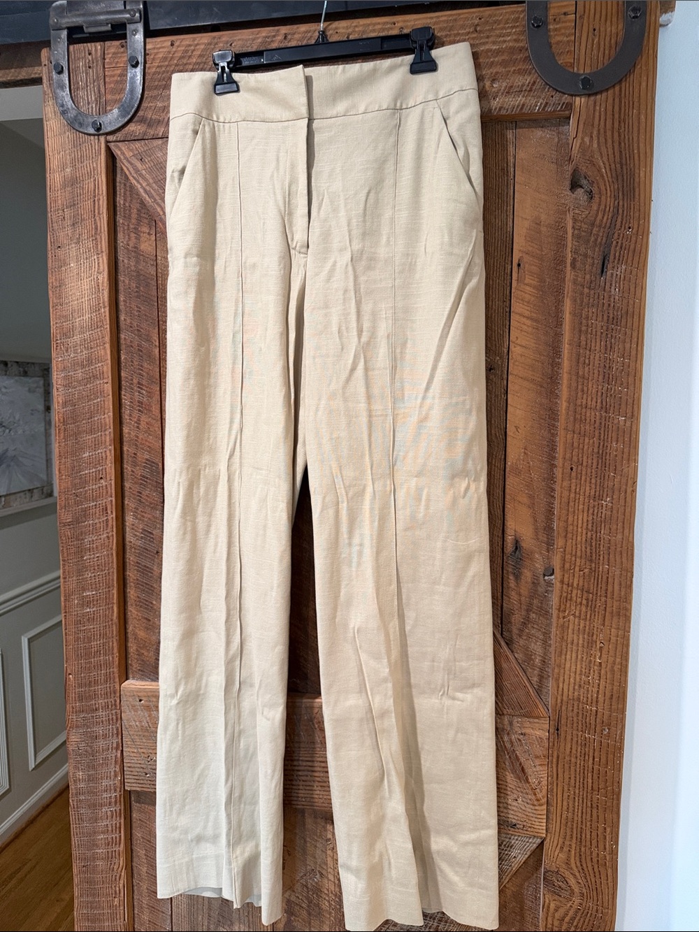 Veronica Beard Cream Straight-Leg Trousers